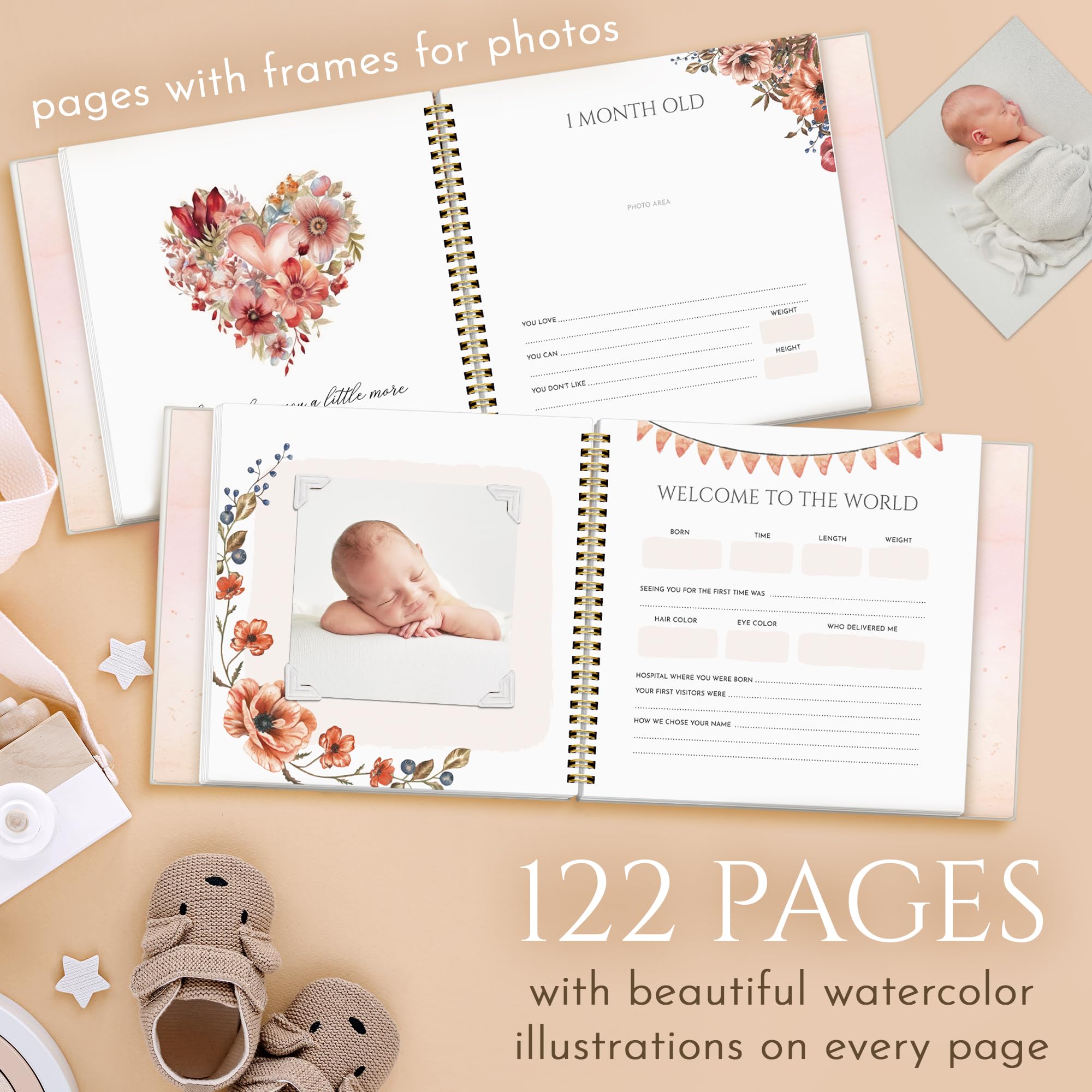 INGRAINED KITCHEN inside pages layout showing photo slots and milestone sections for easy memory capture.