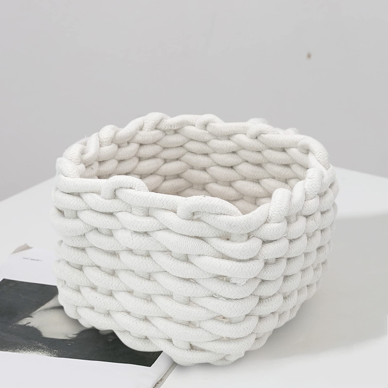 Inheming beige bathroom storage basket keeps essentials neatly tucked in minimal space