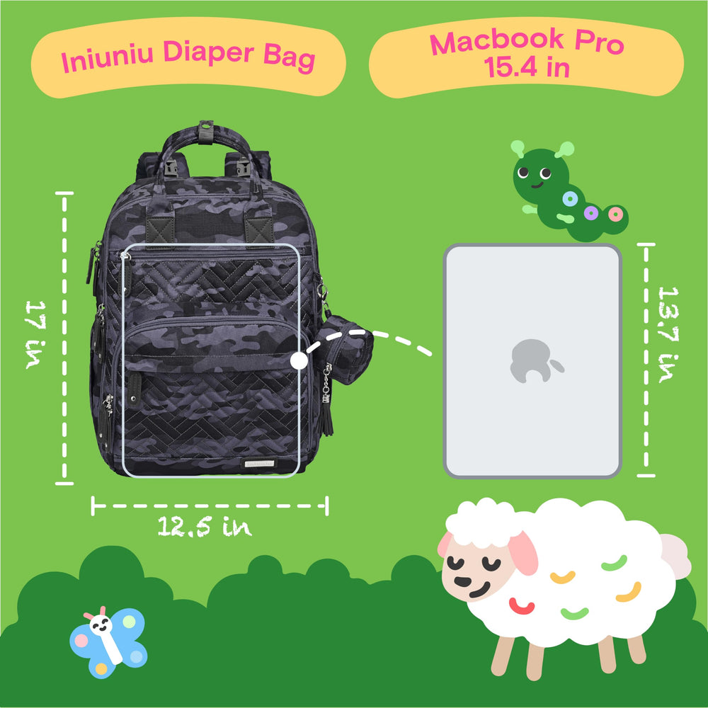 iniuniu diaper bag backpack camo stroller straps enable hands-free travel.