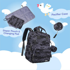 iniuniu diaper bag backpack camo wide-opening main compartment for easy packing.