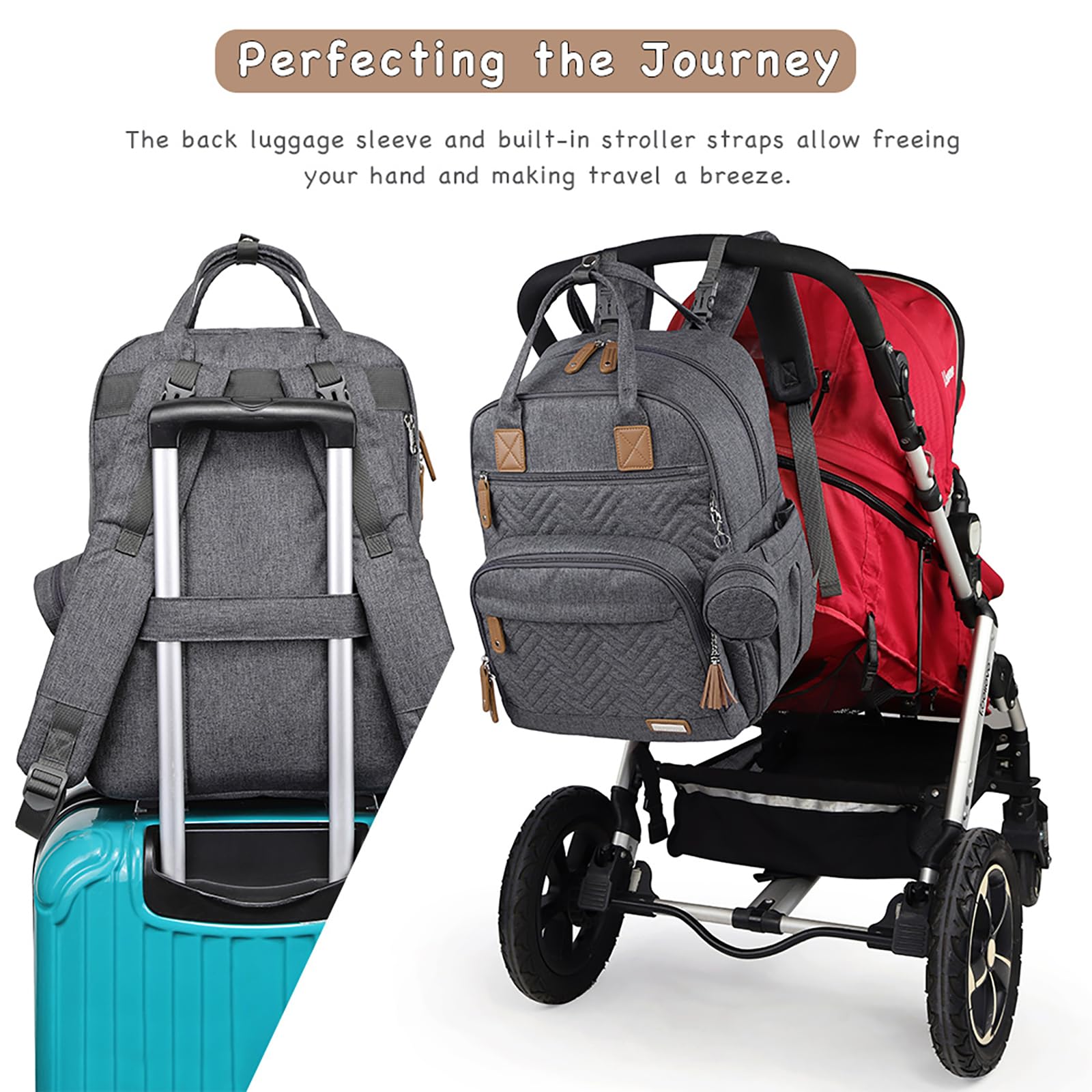 iniuniu diaper bag backpack ergonomic shoulder straps reduce shoulder strain on long outings.