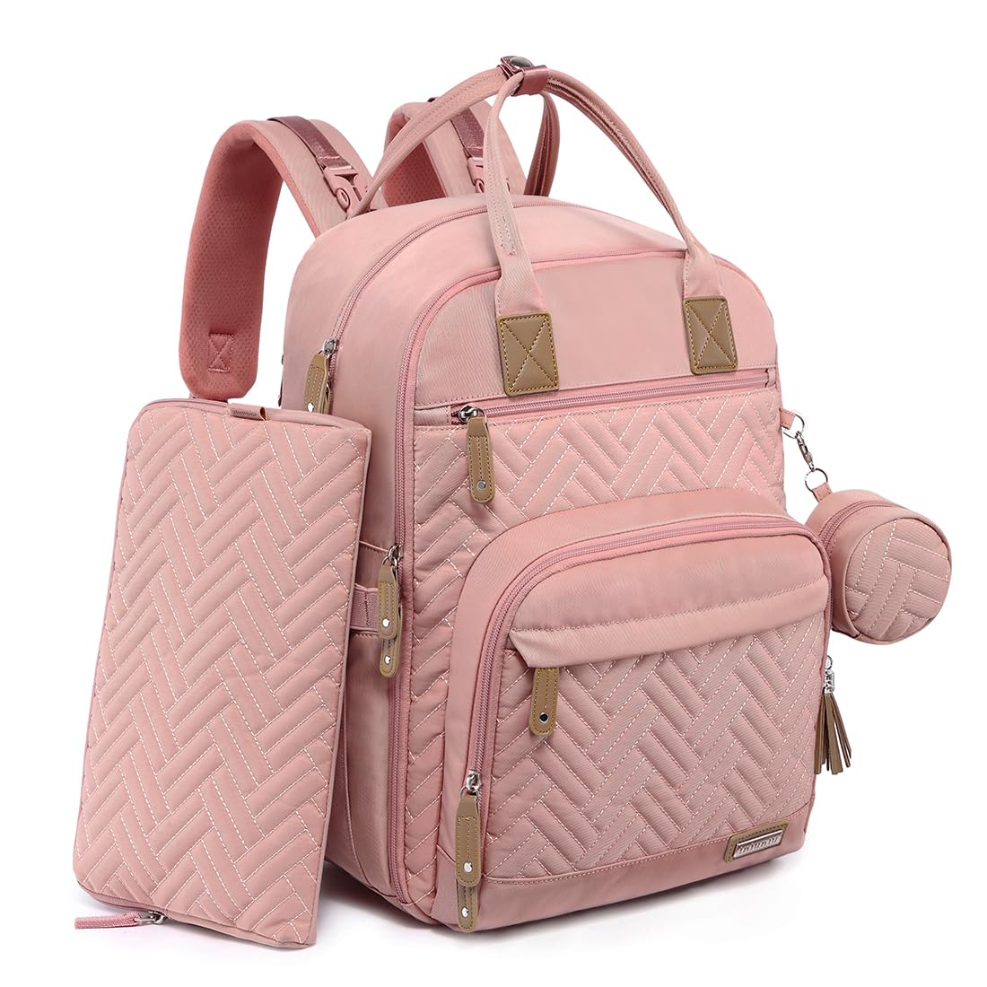 iniuniu diaper bag backpack front view pink shows organized storage