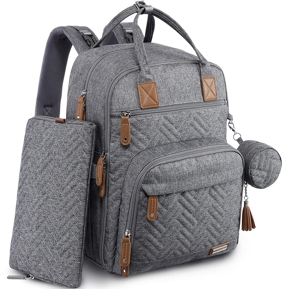 iniuniu diaper bag backpack gray front view shows spacious compartments for organizing baby essentials