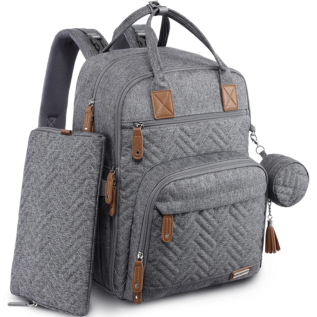 iniuniu diaper bag backpack gray front view shows spacious compartments for organizing baby essentials