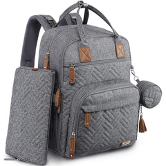 iniuniu diaper bag backpack gray front view shows spacious compartments for organizing baby essentials