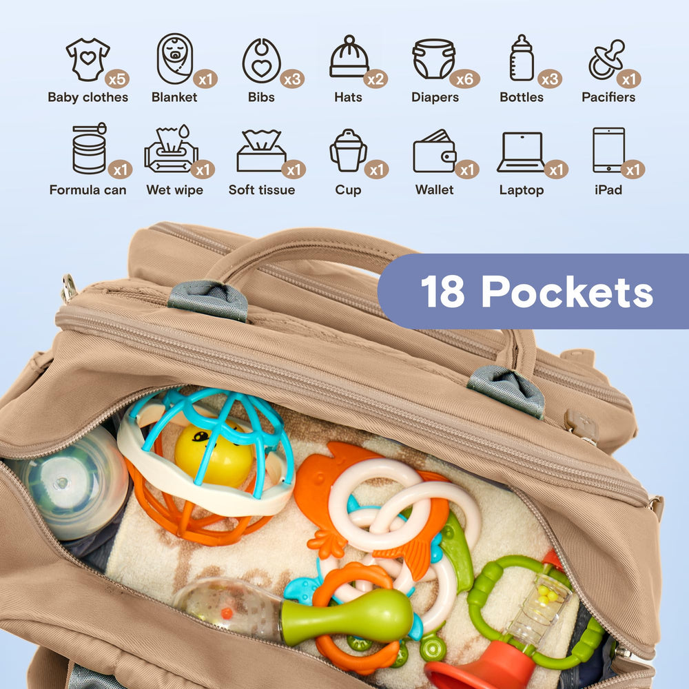 iniuniu diaper bag backpack luggage strap passes through to simplify travel.