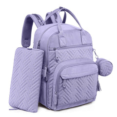 Iniuniu diaper bag backpack taro purple with wide-opening main compartment for easy packing.