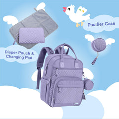 Iniuniu diaper bag pocket layout highlights 18 pockets for organized baby gear.