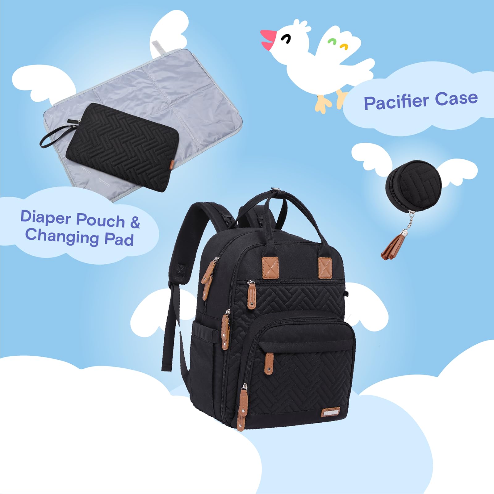 iniuniu diaper bag wipes pocket demonstrates convenient, discreet wipes access