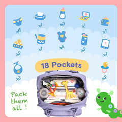 Iniuniu diaper bag includes a wipes pocket for quick access during changes.