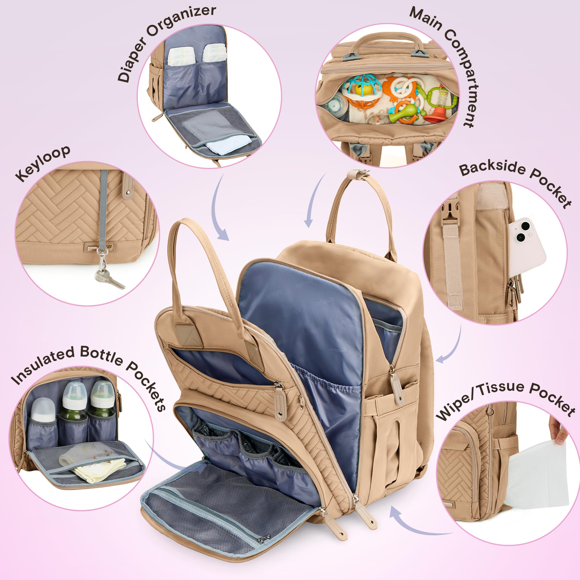 iniuniu diaper pouch with washable changing pad inside for quick changes.