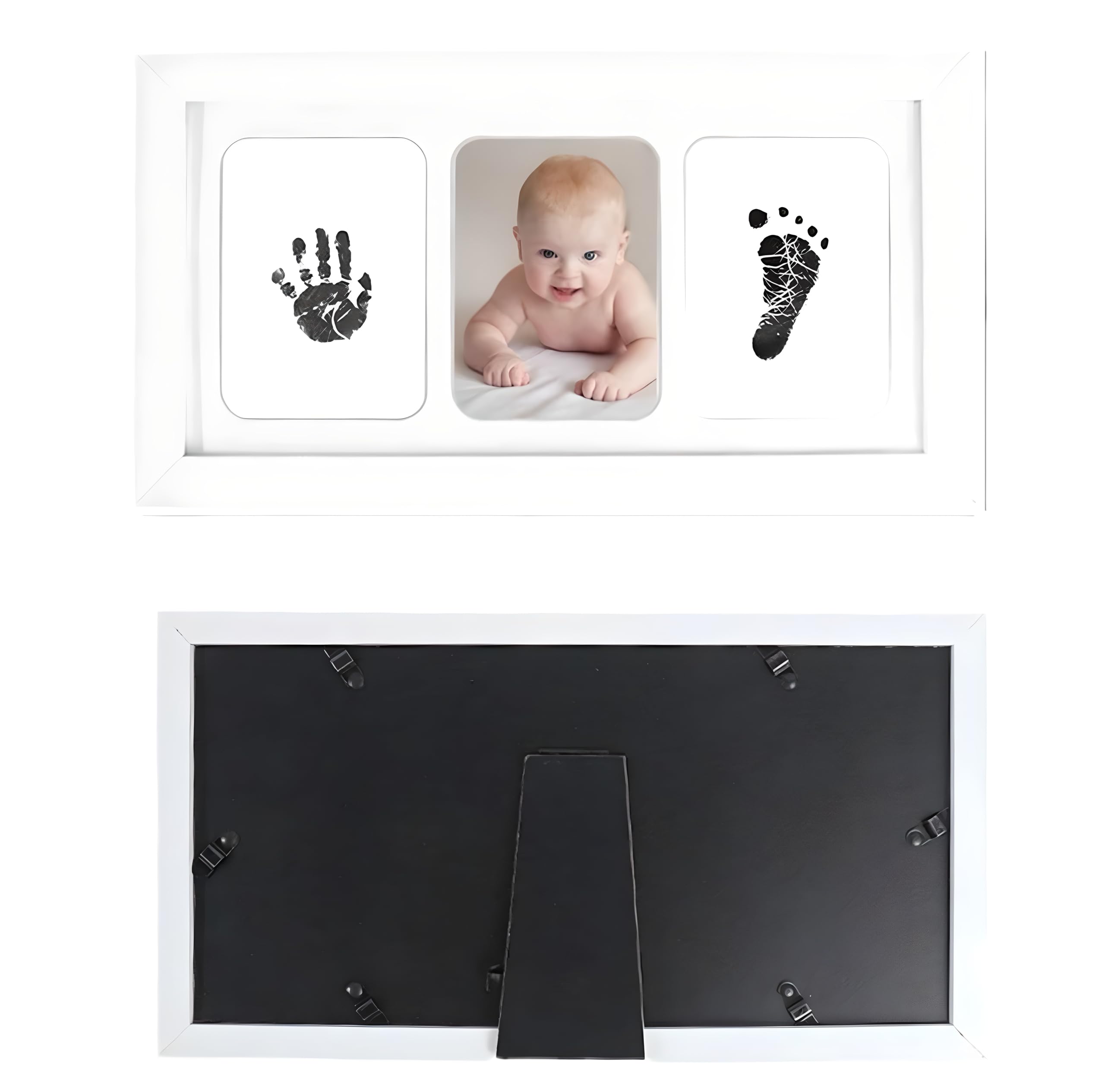 Inkless baby-hand-footprint-kit neutral frame suits newborns, toddlers, and pets alike.
