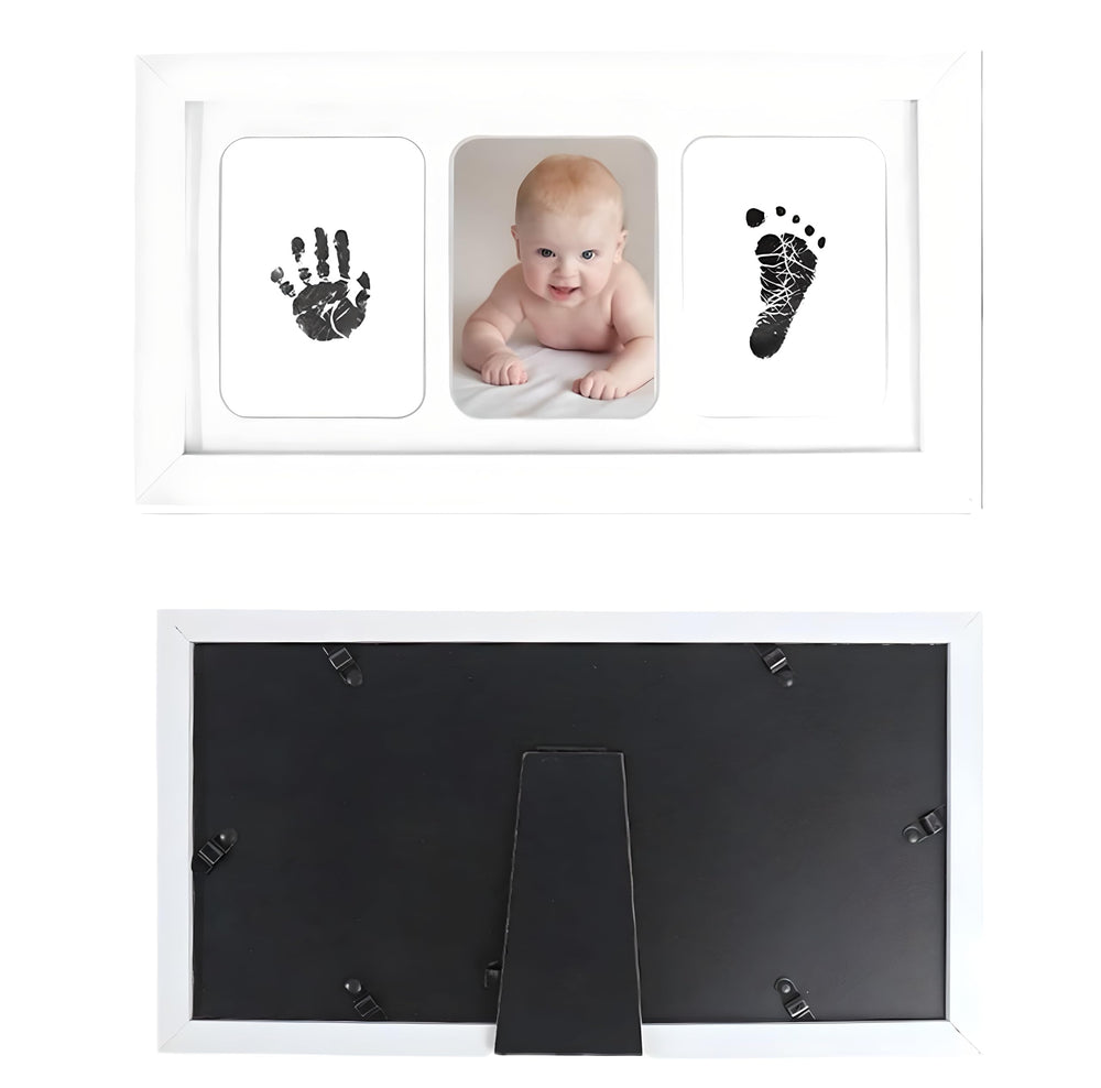 Inkless baby-hand-footprint-kit neutral frame suits newborns, toddlers, and pets alike.