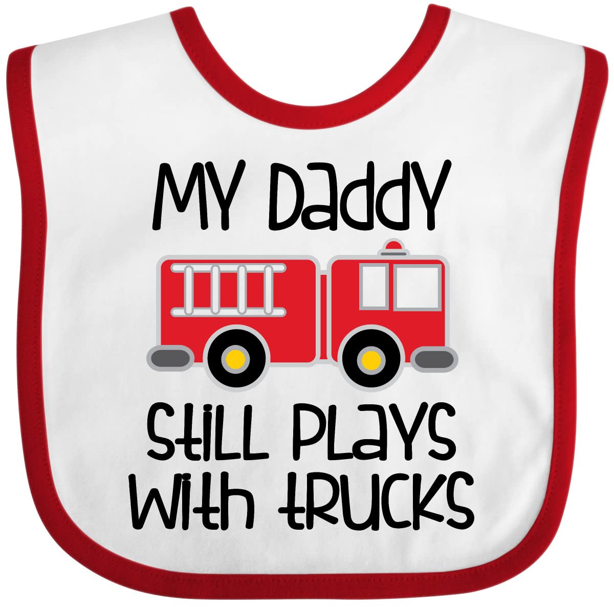 Inktastic Firefighter Daddy Bib shows white fabric with red fire truck for everyday comfort