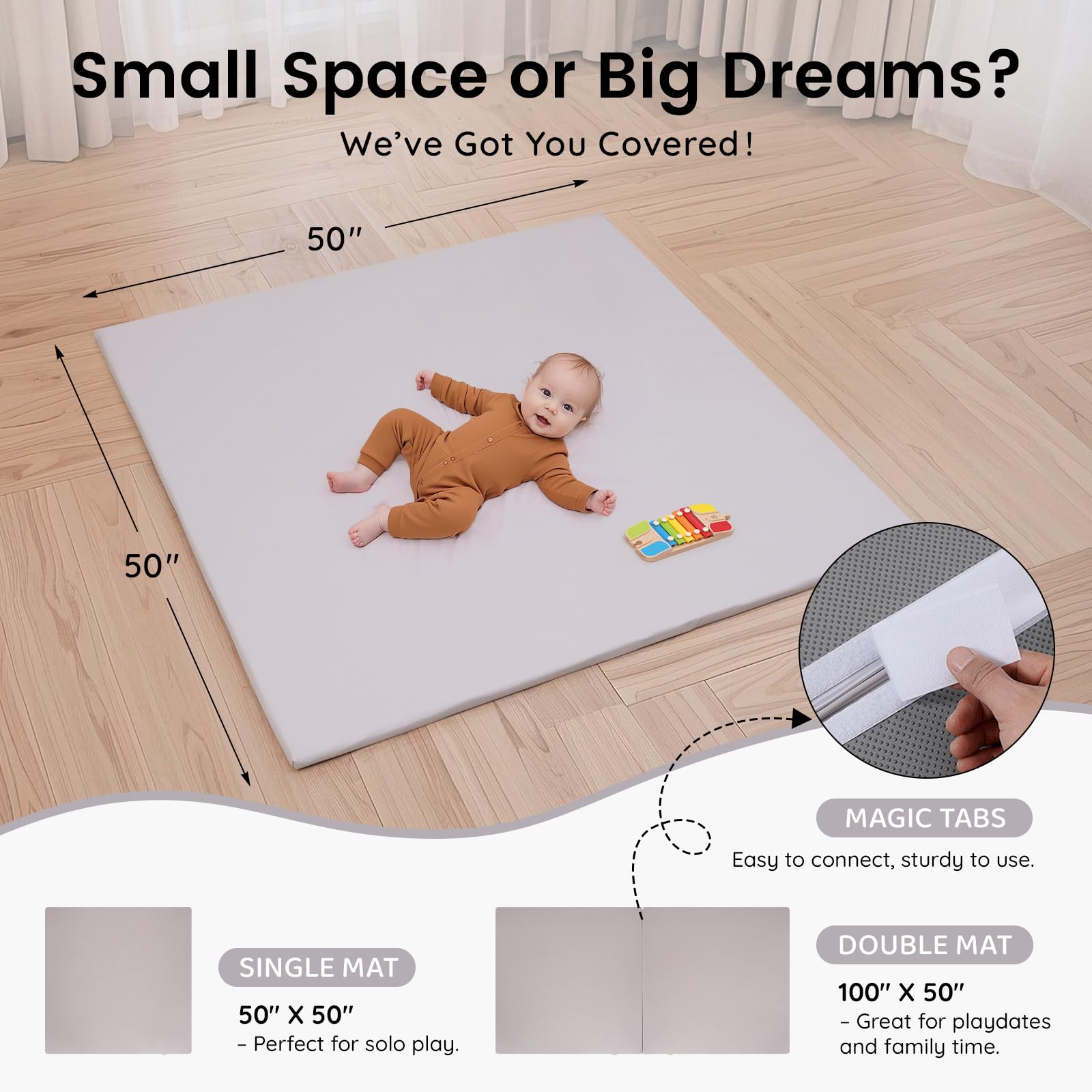 INNO STAGE baby play mat wipe-clean surface keeps spills easy to wipe.