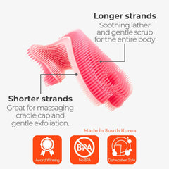 Innobaby Bathin' Smart silicone fish pink bath-time lather promotes easy cleansing.