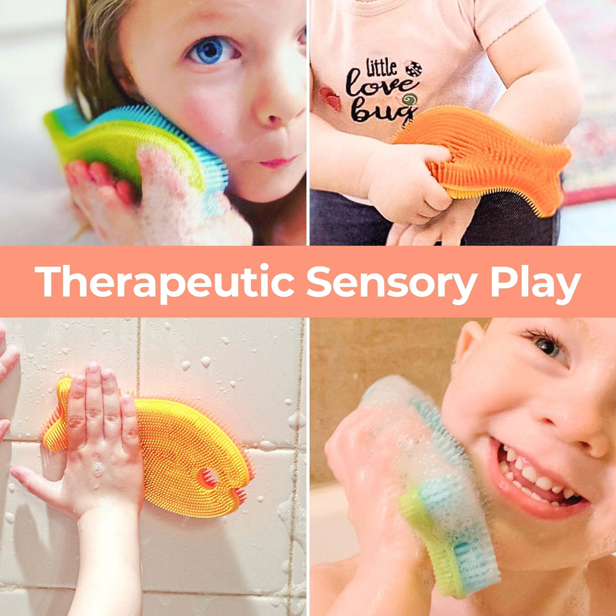 Innobaby Bathin' Smart silicone fish pink toddler-friendly massage toy.