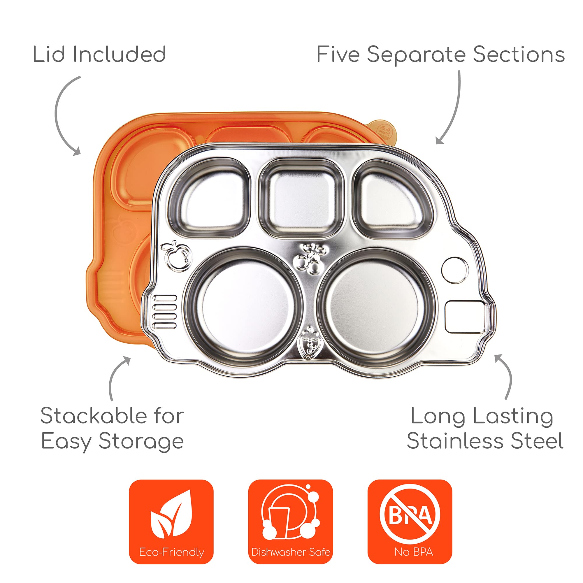 Innobaby bus platter sectional lid secures food during travel and daycare.