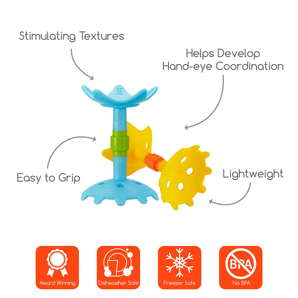 Innobaby EZ Grip Teether in hand improves grip and control during teething