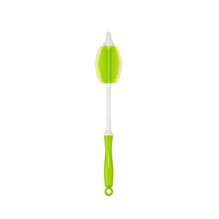 Innobaby silicone bottle brush with integrated nipple brush for thorough nipple cleaning.