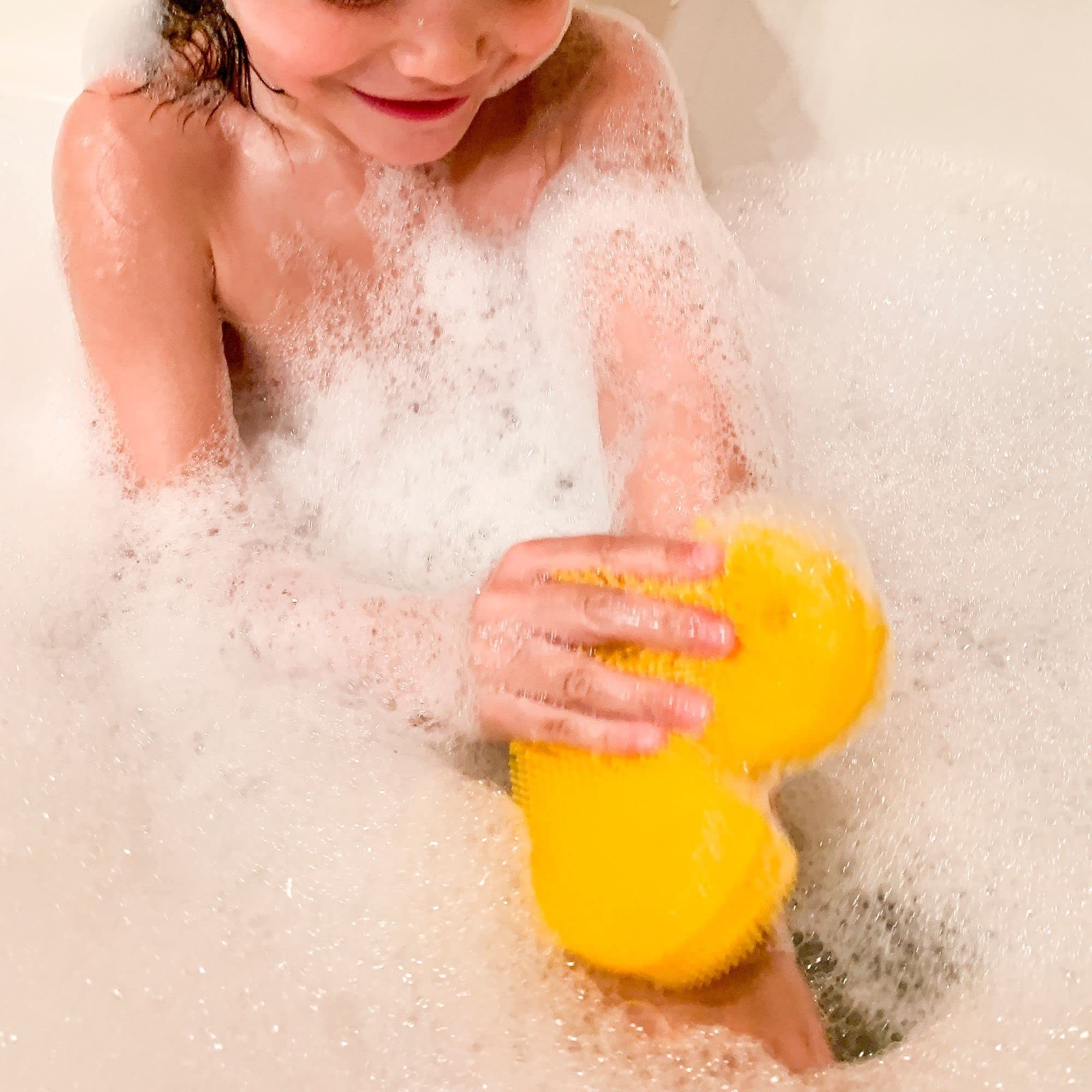 Innobaby Silicone Duck Scrub boil-safe for deeper cleaning with hot water.