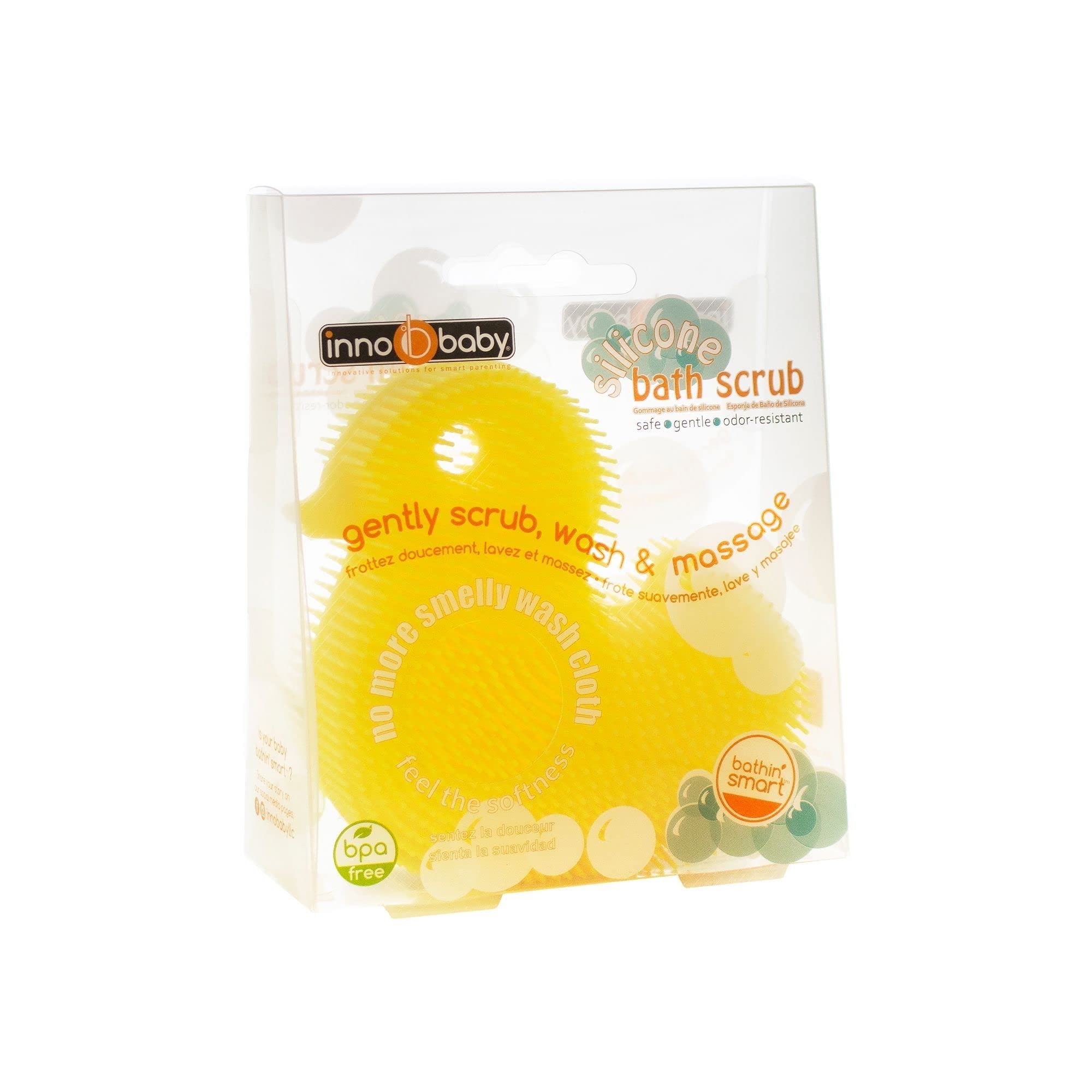 Innobaby Silicone Duck Scrub loofah alternative for kids, easy to clean.