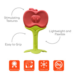 Innobaby Teethin Apple teether textures promote oral motor exploration.