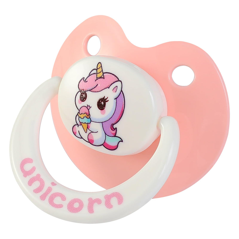 InnocenceIsle unicorn paci side view shows ventilation holes for easy breathing