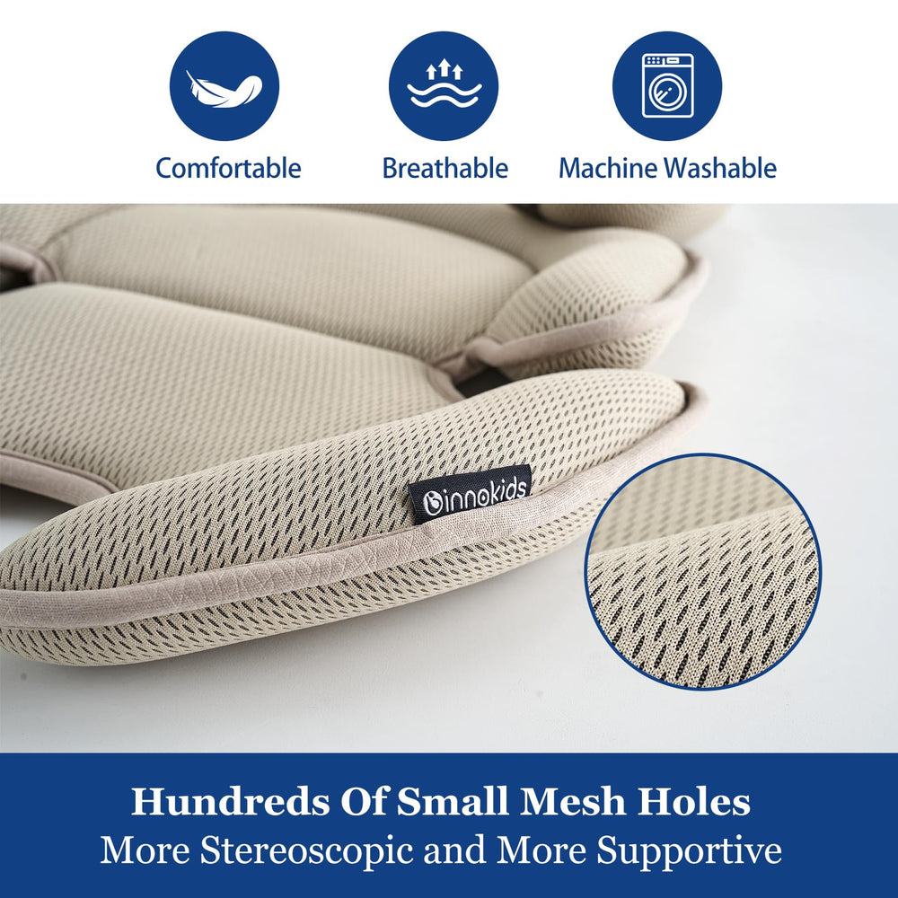Innokids arc-cutout design beige car seat insert supports baby's head safely.