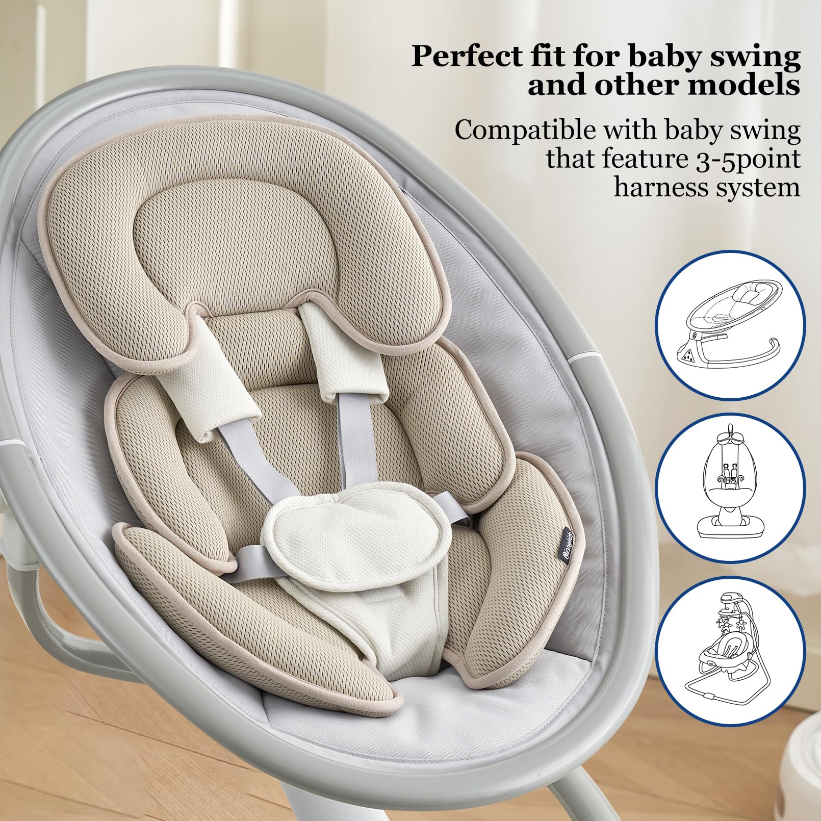 Innokids beige head and neck cushion enhances cozy stroller rides.
