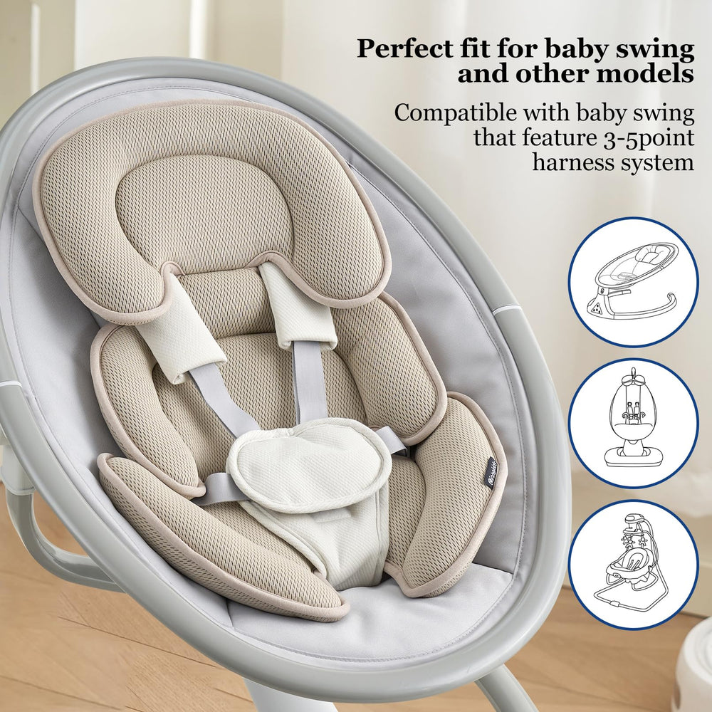 Innokids beige head and neck cushion enhances cozy stroller rides.
