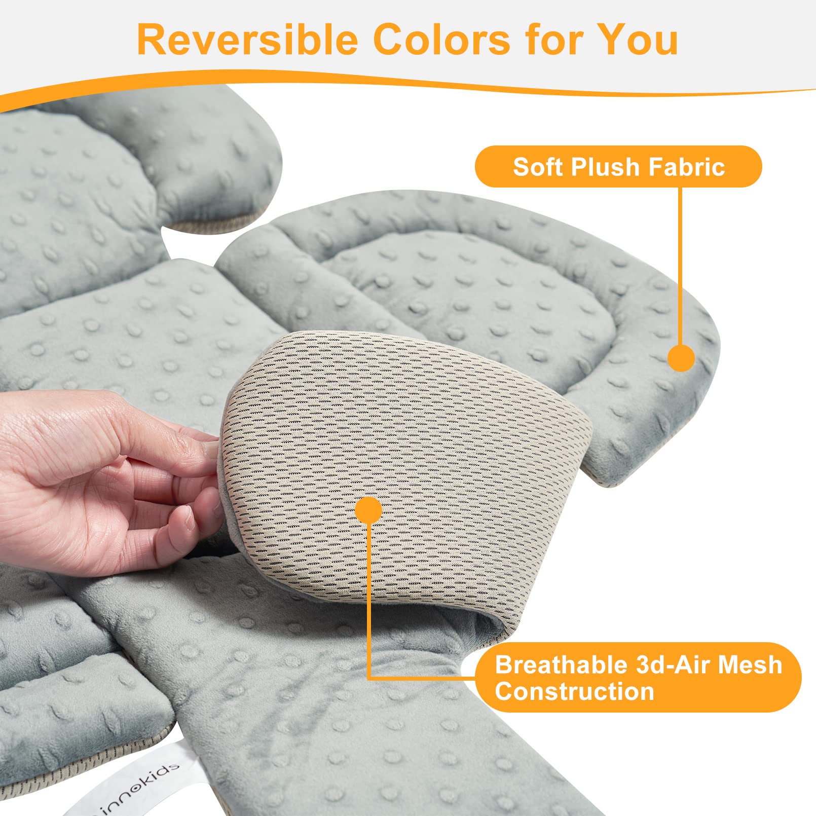 Innokids infant car seat insert beige gray washable cover makes cleanup easy