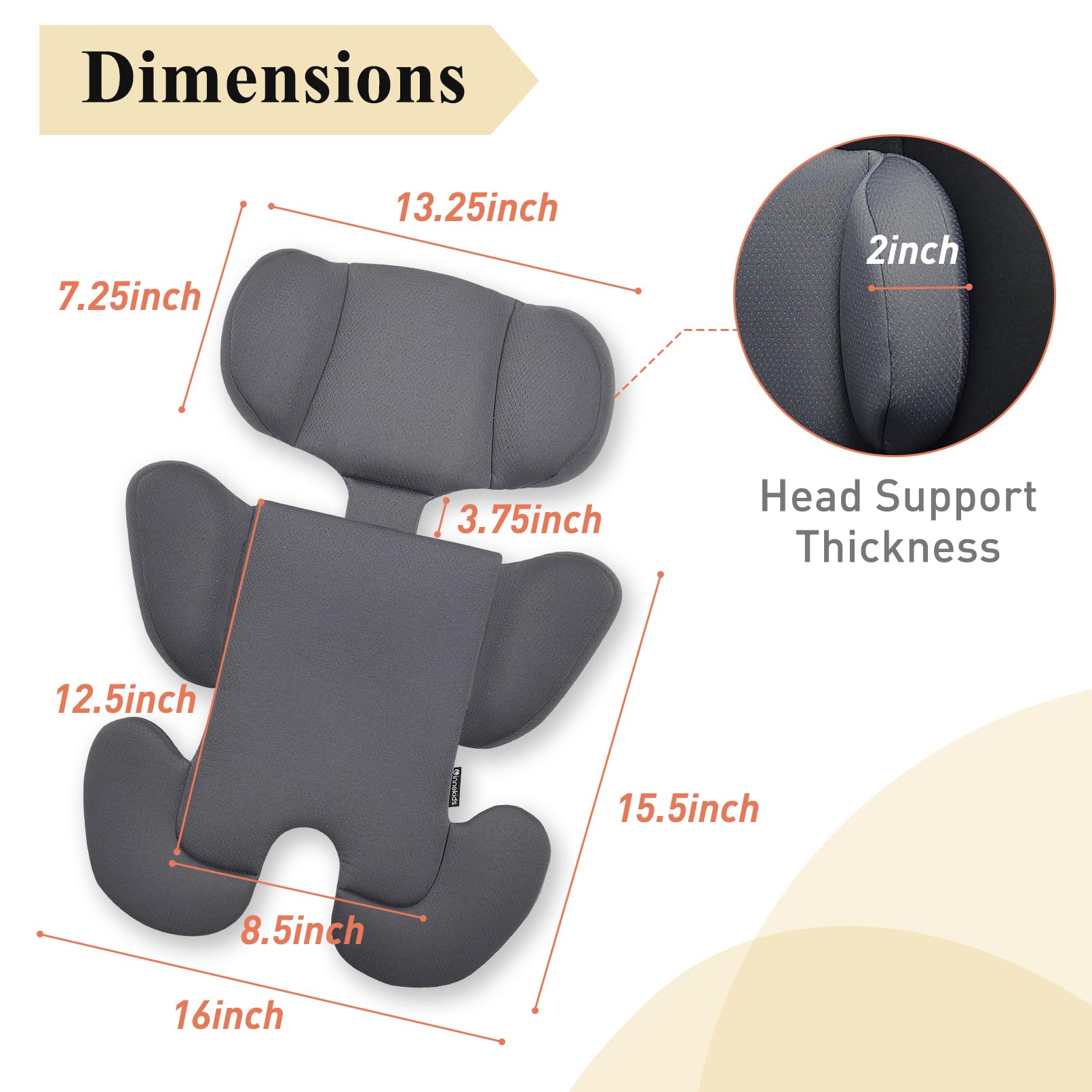 Innokids head-and-body support offers contoured padding for newborn head and neck comfort.