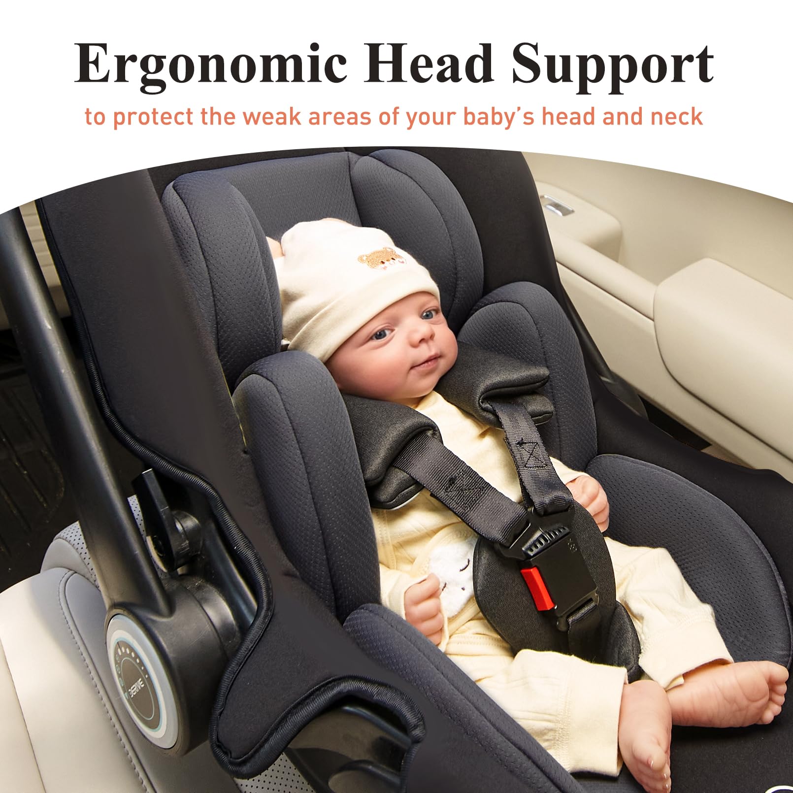 Innokids removable side support adapts as baby grows for secure positioning.