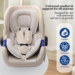Innokids soft-padding head support in beige cushions neck and shoulders.