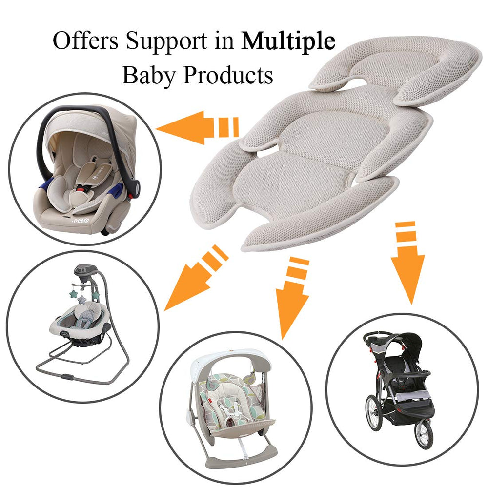 Innokids travel-friendly beige head-body support pillow for on-the-go use.