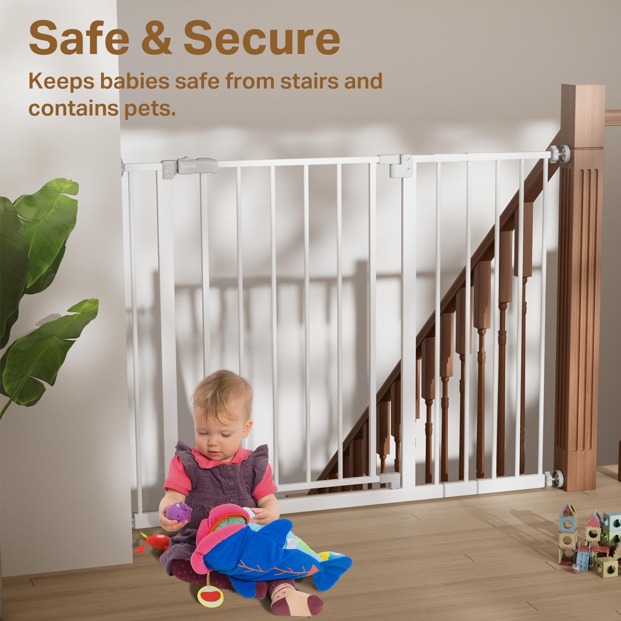 InnoTruth baby gate 2-way swing allows flexible hallway access.