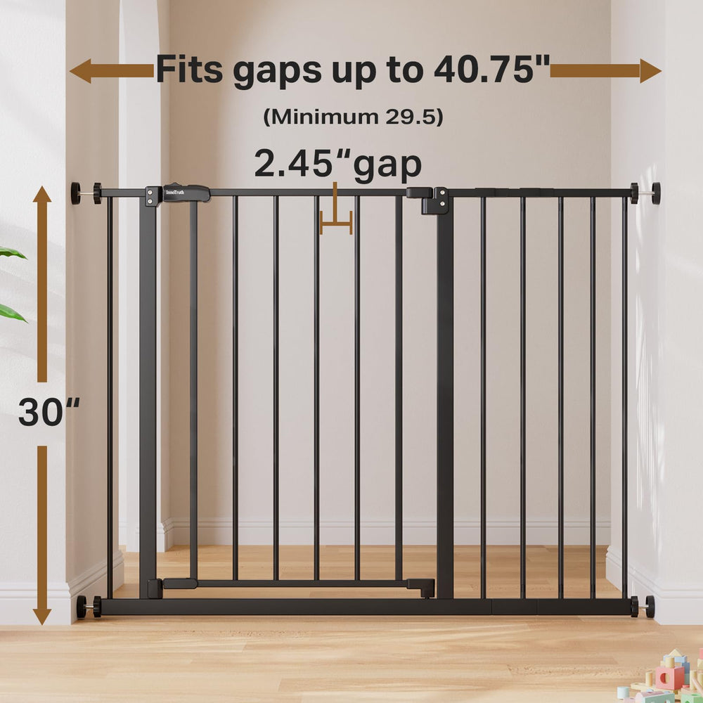 InnoTruth baby gate stands 30 inches tall for added reach and visibility.
