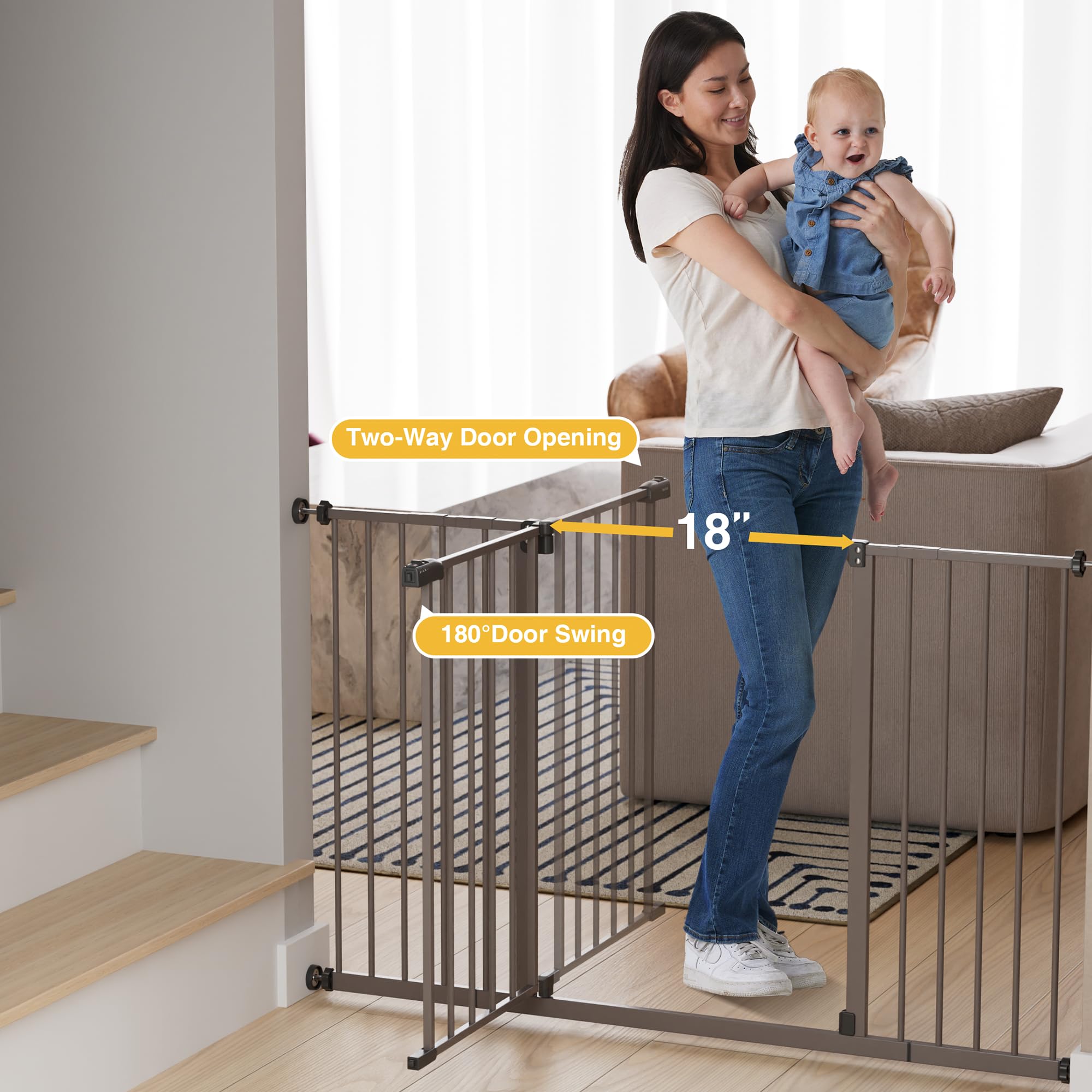 InnoTruth baby gate dual-lock system provides reliable toddler-proof security.