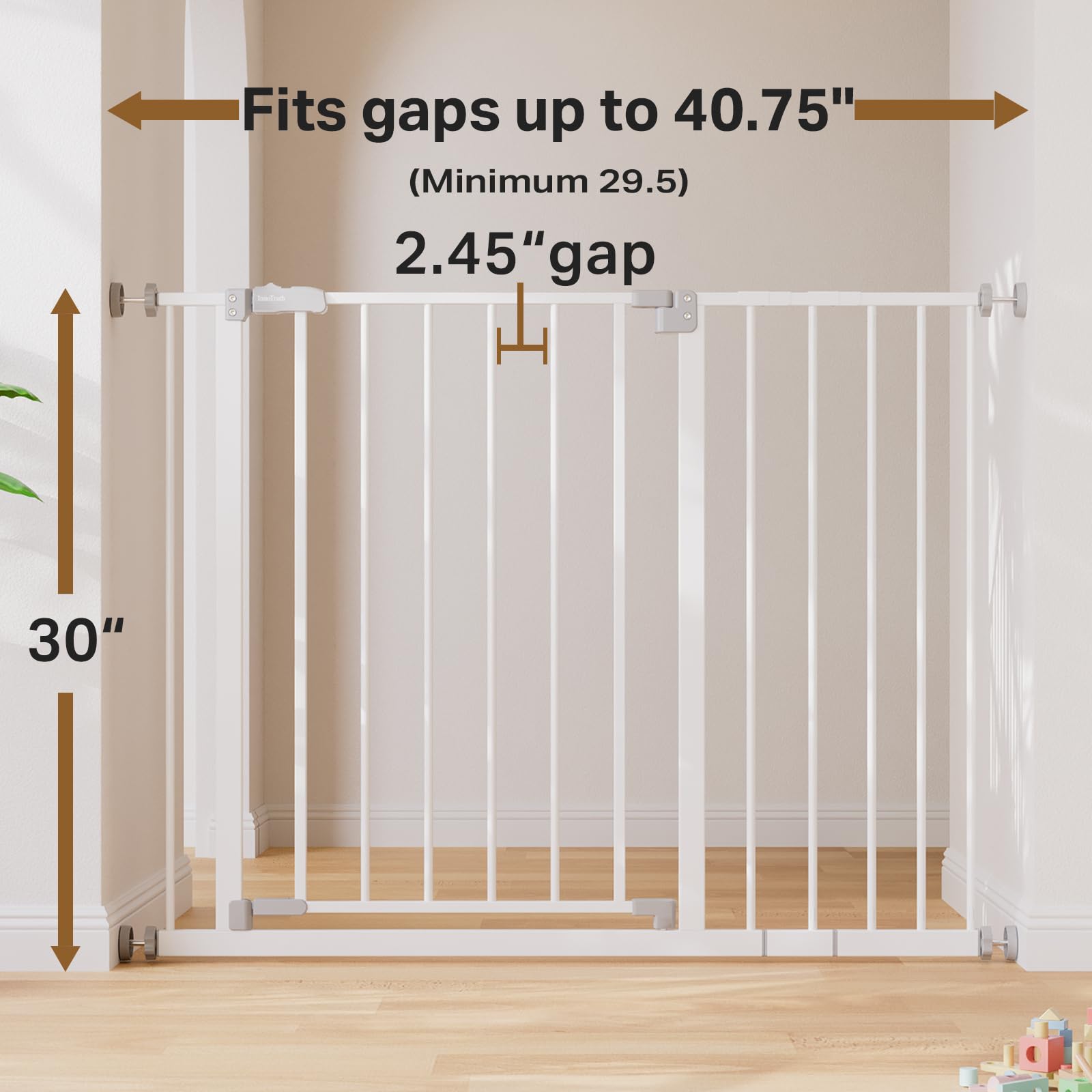 InnoTruth baby gate dual-lock system provides toddler-proof protection.