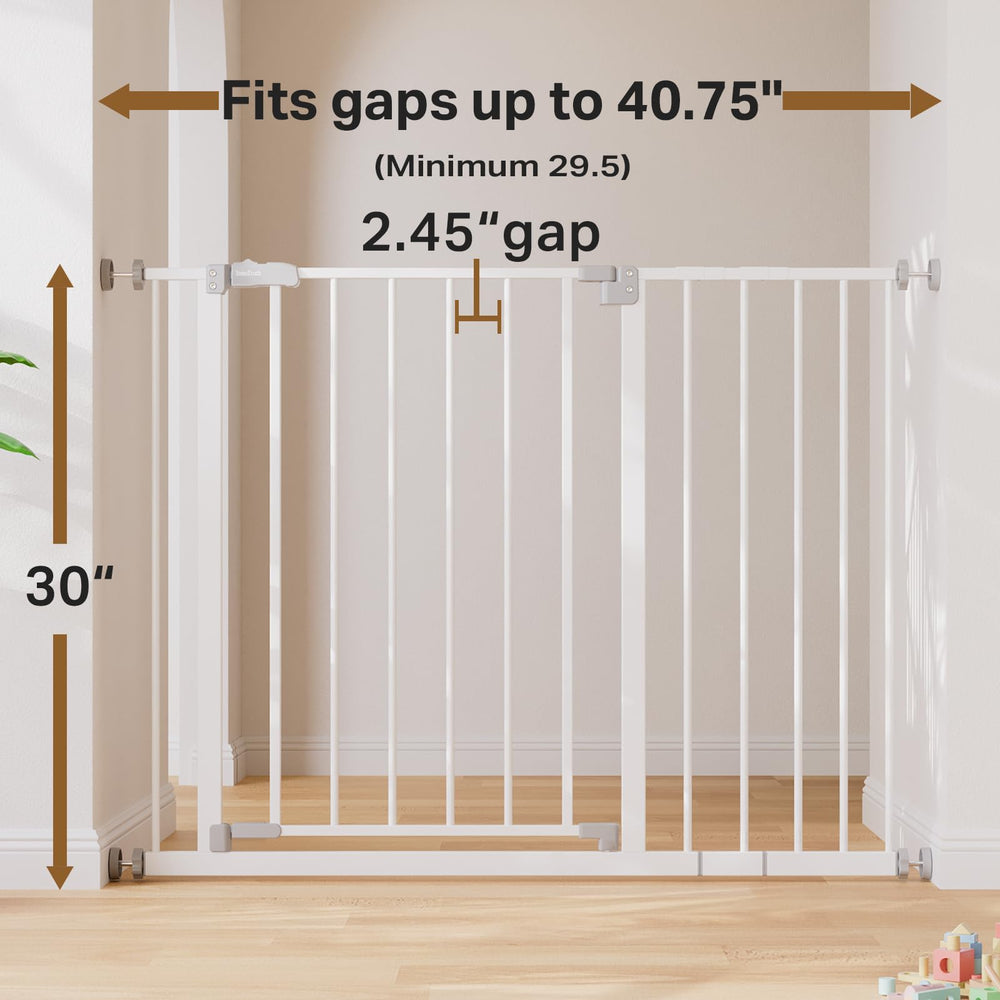 InnoTruth baby gate dual-lock system provides toddler-proof protection.