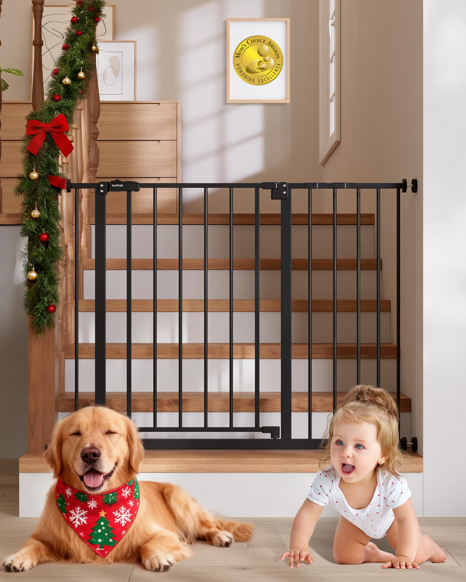 InnoTruth baby gate on stairs offers secure coverage for families with toddlers and pets.