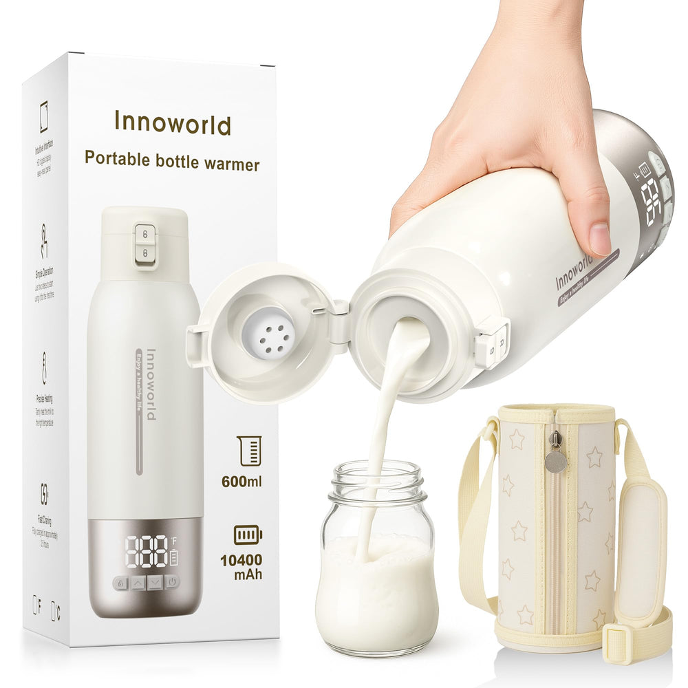 Innoworld portable bottle warmer front view showing compact design for travel convenience