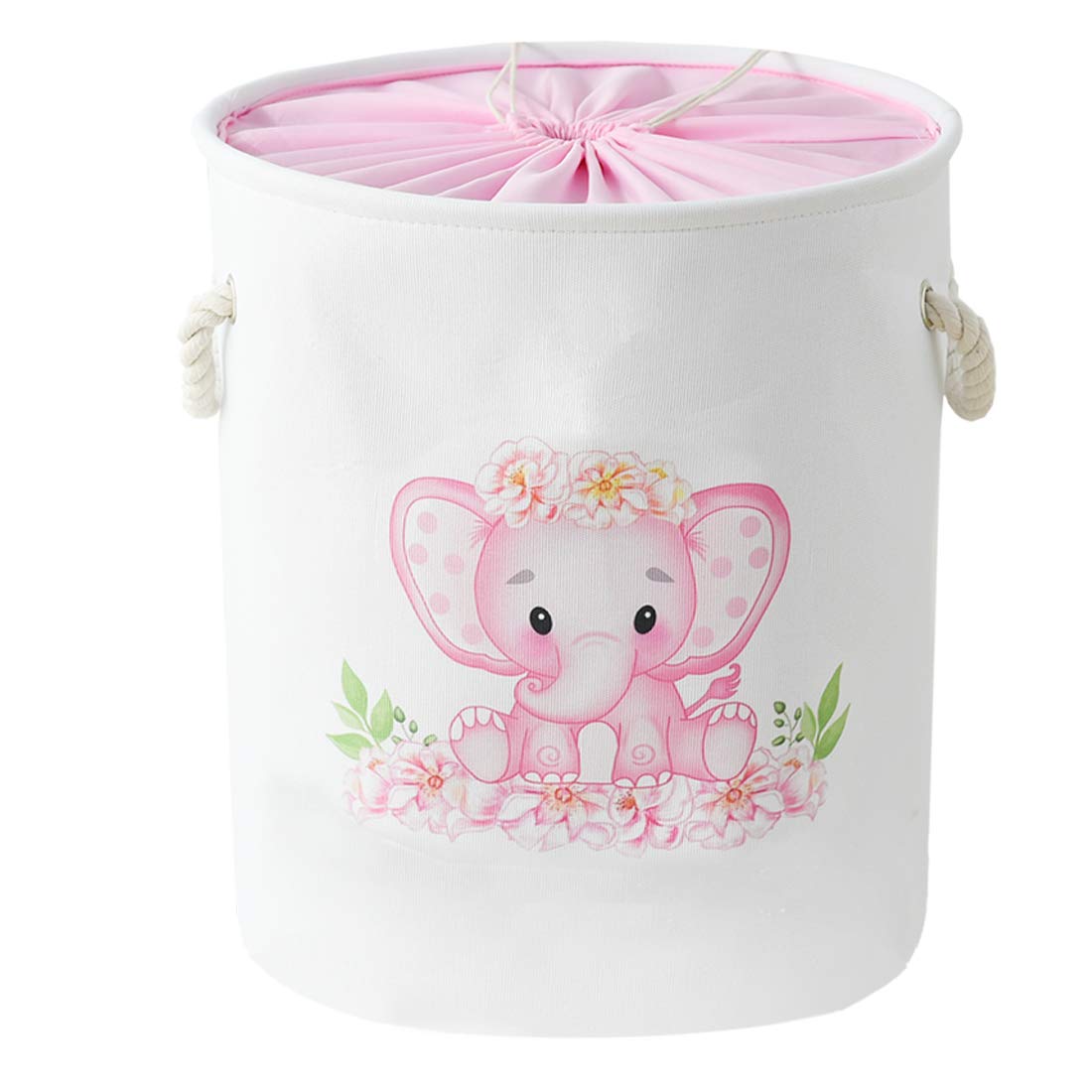 INough baby basket pink hamper shows large capacity for toys and laundry in a nursery.