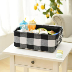 INough Buffalo Plaid basket open-top display for easy access gifts