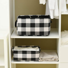 INough Buffalo Plaid basket side view showing sturdy frame for stability