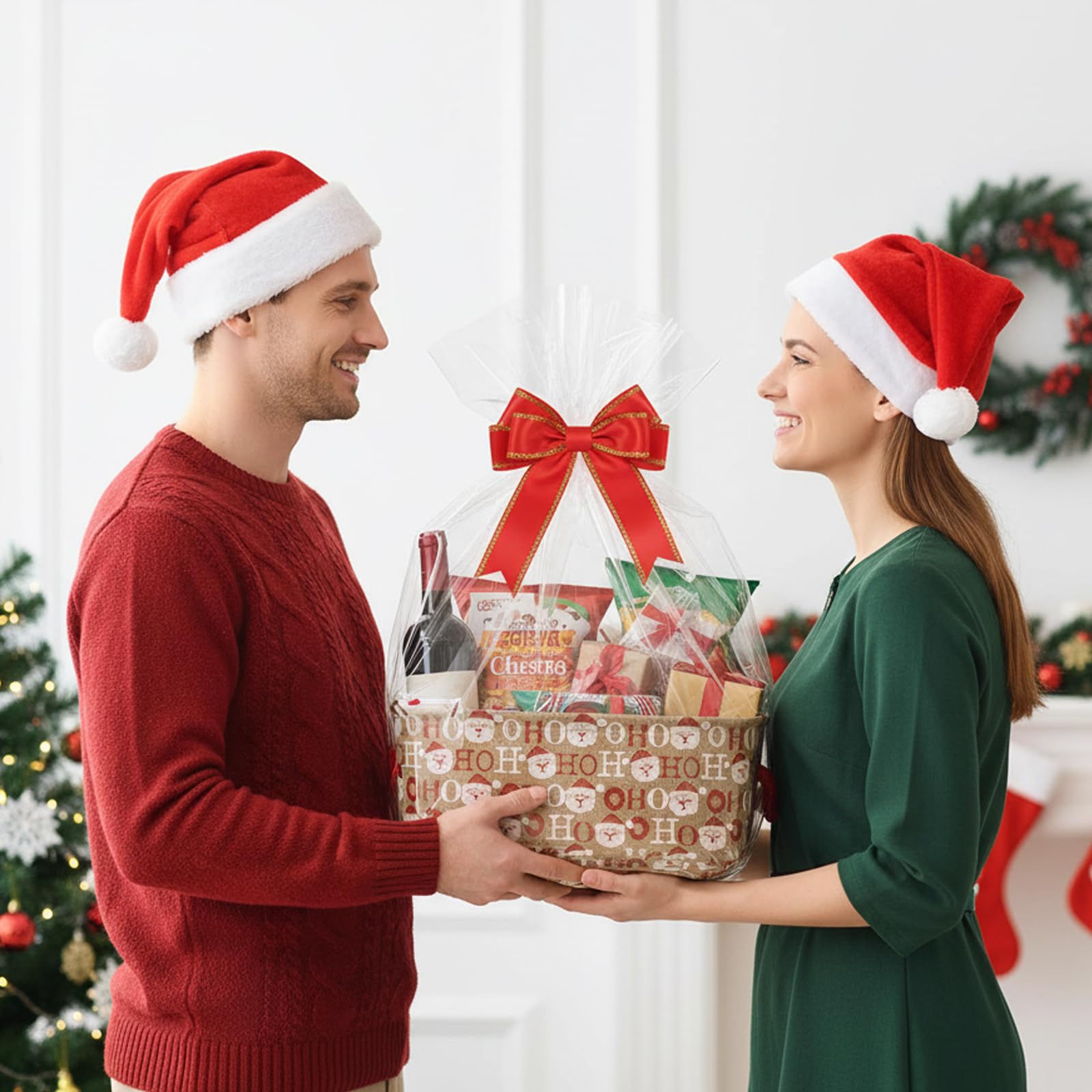 INough Christmas baskets ornament-storage demonstrates spacious capacity for baubles and wreaths.