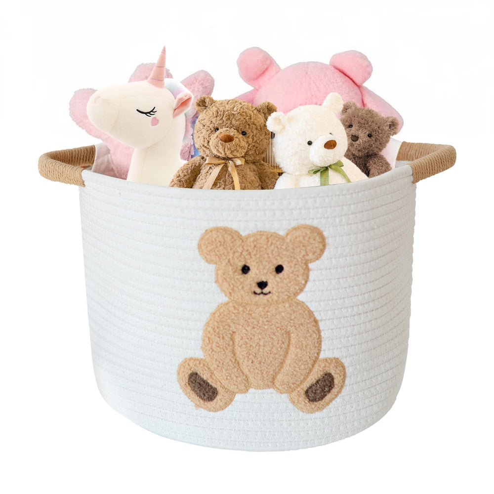 INough cotton rope basket front view ideal for organized toy storage and nursery decor.
