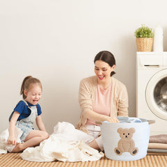 INough cotton rope basket used for pet toy storage, easy access for dogs and cats.
