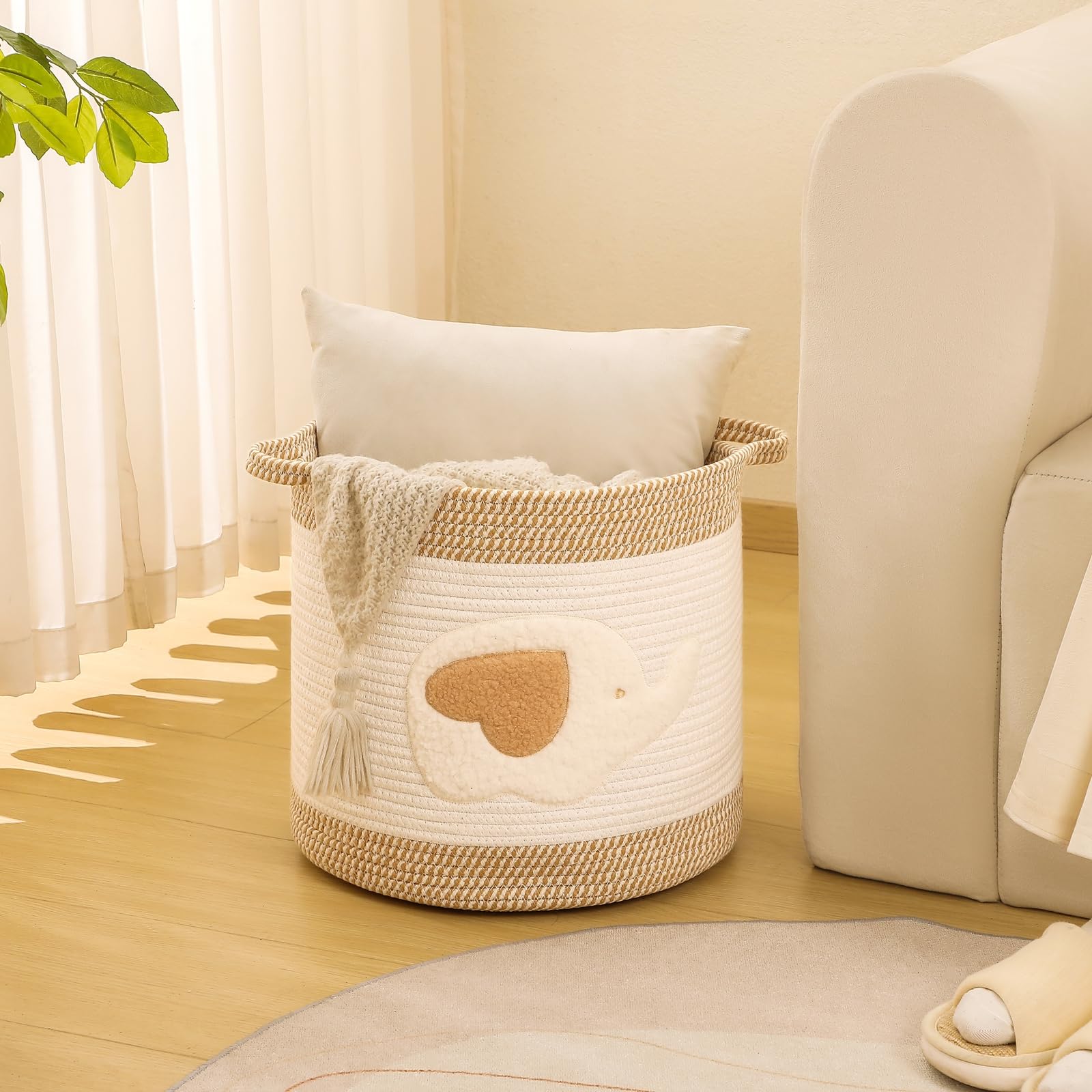 INough cotton rope basket soft-touch material reduces clutter while safe for children.